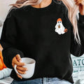 Halloween Ghost & Pumpkin Print Drop Shoulder Casual Long Sleeve Round Neck Daily Fall & Winter Clothes T-Shirts, Hoodie, Sweatshirt - T-Shirt, Sweatshirt, Hoodie