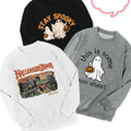 Halloween Cartoon Ghost & Pumpkin & Letter Print Casual Long Sleeve Round Neck Daily Spring T-Shirts, Hoodie, Sweatshirt - T-Shirt, Sweatshirt, Hoodie