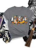 Halloween Cartoon Ghost & Pumpkin Print Round Neck Casual Short Sleeve Daily Clothes Summer T-Shirts, Hoodie, Sweatshirt - T-Shirt, Sweatshirt, Hoodie