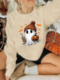 Halloween Ghost & Pumpkin Print Thermal Lined Casual Long Sleeve Round Neck Daily Clothes All Seasons T-Shirts, Hoodie, Sweatshirt - T-Shirt, Sweatshirt, Hoodie