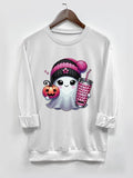 Halloween Ghost Print Round Neck Casual Long Sleeve Crew Neck Fall & Winter Clothes Daily T-Shirts, Hoodie, Sweatshirt - T-Shirt, Sweatshirt, Hoodie