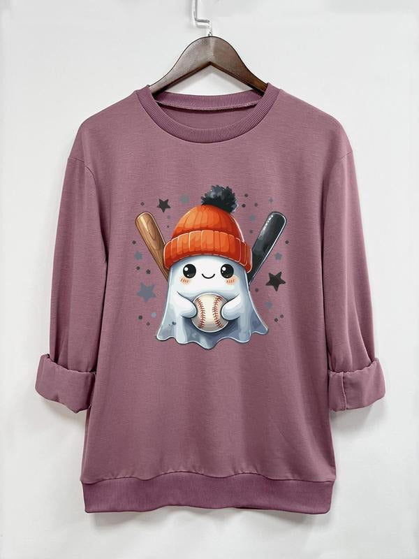 Halloween Ghost Print Round Neck Casual Long Sleeve Crew Neck Fall & Winter Clothes Daily T-Shirts, Hoodie, Sweatshirt - T-Shirt, Sweatshirt, Hoodie