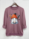 Halloween Ghost Print Round Neck Casual Long Sleeve Crew Neck Fall & Winter Clothes Daily T-Shirts, Hoodie, Sweatshirt - T-Shirt, Sweatshirt, Hoodie