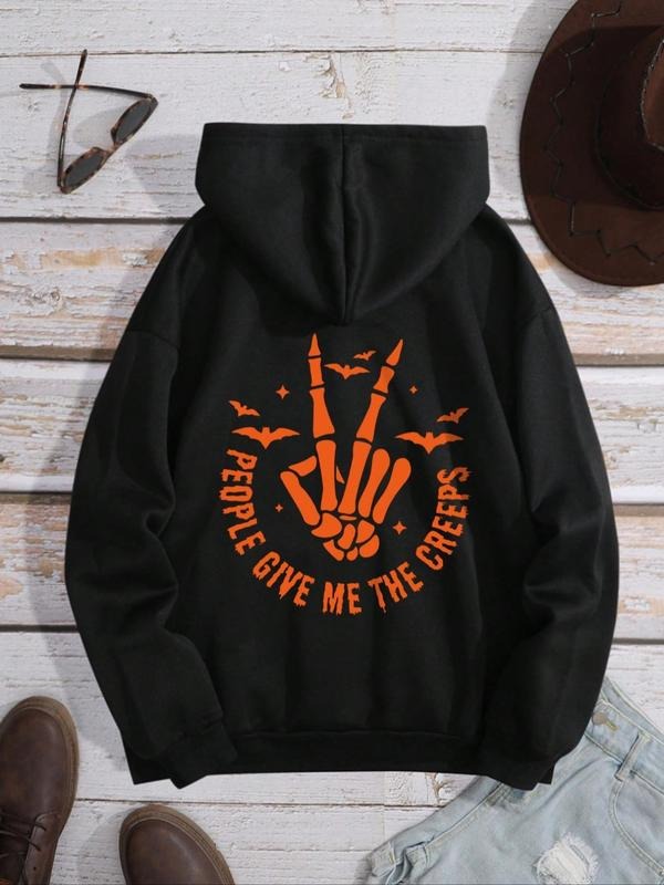Halloween Skeleton Print Drawstring 2000s Clothes Rap Letter Print Pocket Hooded Fall Street Vintage Please Purchase Size Up T-Shirts, Hoodie, Sweatshirt - T-Shirt, Sweatshirt, Hoodie