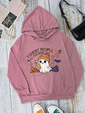 Halloween Themed Ghost & Letter Print Drop Shoulder Casual Drawstring Pocket Hooded Daily Outdoor Fall & Winter T-Shirts, Hoodie, Sweatshirt - T-Shirt, Sweatshirt, Hoodie