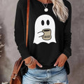 Halloween Themed Ghost Print Round Neck Casual Long Sleeve Crew Neck Top Fall & Winter Clothes Daily T-Shirts, Hoodie, Sweatshirt - T-Shirt, Sweatshirt, Hoodie