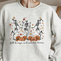 Halloween Themed Skeleton & Pumpkin Print Drop Shoulder Casual Long Sleeve Round Neck Daily Fall & Winter Clothes T-Shirts, Hoodie, Sweatshirt - T-Shirt, Sweatshirt, Hoodie
