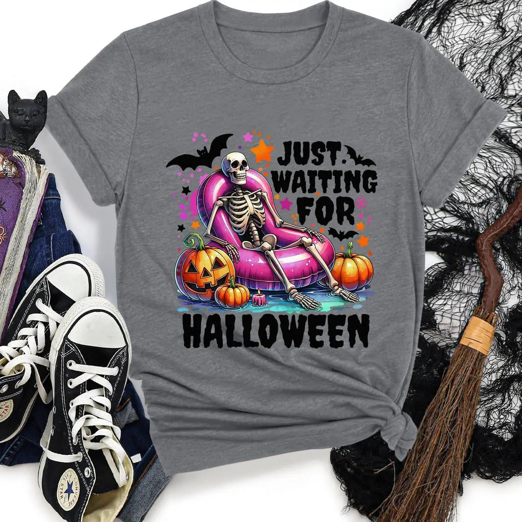 Halloween Themed Skeleton & Pumpkin Print Round Neck Casual Crew Neck Short Sleeve Daily Vacation Outdoor Clothes All Seasons T-Shirts, Hoodie, Sweatshirt - T-Shirt, Sweatshirt, Hoodie