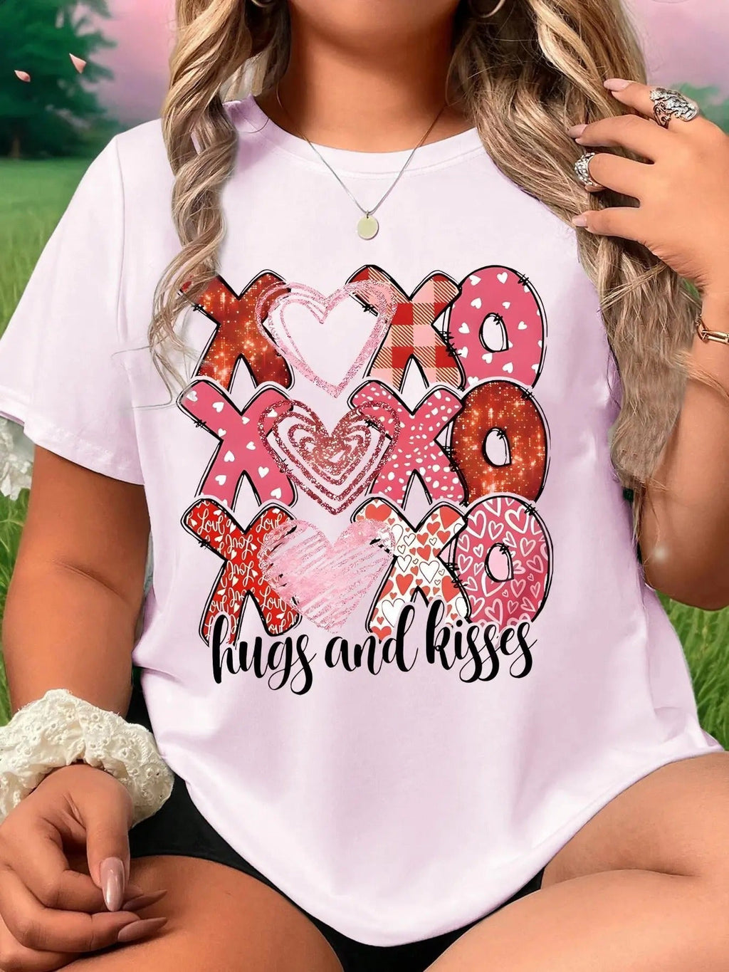 Heart & Letter Print Round Neck Casual Short Sleeve Crew Neck Summer Top Daily T-Shirts, Hoodie, Sweatshirt - T-Shirt, Sweatshirt, Hoodie