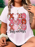Heart & Letter Print Round Neck Casual Short Sleeve Crew Neck Summer Top Daily T-Shirts, Hoodie, Sweatshirt - T-Shirt, Sweatshirt, Hoodie