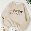 Heart Print Crew Neck Casual Long Sleeve Spring & Fall Clothes Daily T-Shirts, Hoodie, Sweatshirt - T-Shirt, Sweatshirt, Hoodie