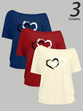 Heart Print Curved Hem Casual Short Sleeve Daily Clothes All Seasons Top T-Shirts, Hoodie, Sweatshirt - T-Shirt, Sweatshirt, Hoodie