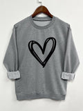 Heart Print Round Neck Casual Long Sleeve Crew Neck Spring & Fall Top Daily T-Shirts, Hoodie, Sweatshirt - T-Shirt, Sweatshirt, Hoodie