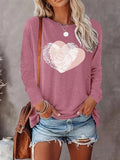 Heart Print Round Neck Casual Long Sleeve Crew Neck Fall & Winter Clothes Daily T-Shirts, Hoodie, Sweatshirt - T-Shirt, Sweatshirt, Hoodie