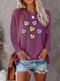 Heart Print Round Neck Casual Long Sleeve Crew Neck Fall & Winter Top Daily Wearstyle{N002}2 T-Shirts, Hoodie, Sweatshirt - T-Shirt, Sweatshirt, Hoodie