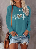 Heart Print Round Neck Casual Long Sleeve Crew Neck Fall & Winter Top Daily Wearstyle{N002}4 T-Shirts, Hoodie, Sweatshirt - T-Shirt, Sweatshirt, Hoodie