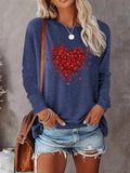 Heart Print Round Neck Casual Long Sleeve Crew Neck Spring & Fall Top Daily T-Shirts, Hoodie, Sweatshirt - T-Shirt, Sweatshirt, Hoodie