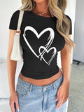 Heart Print Round Neck Casual Short Sleeve Crew Neck Daily Clothes All Seasonsstyle{N002}3 T-Shirts, Hoodie, Sweatshirt - T-Shirt, Sweatshirt, Hoodie