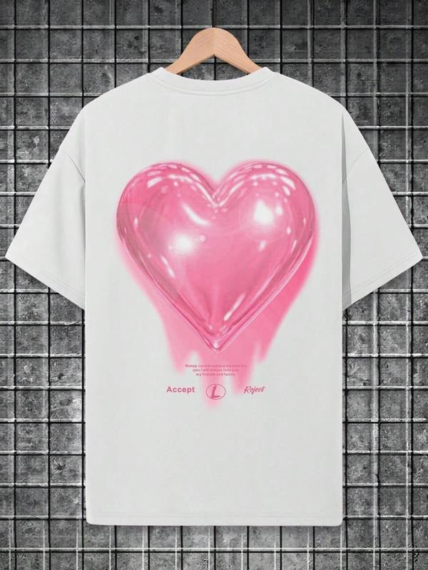 Heart Print Round Neck Casual Short Sleeve Daily T-Shirts, Hoodie, Sweatshirt - T-Shirt, Sweatshirt, Hoodie