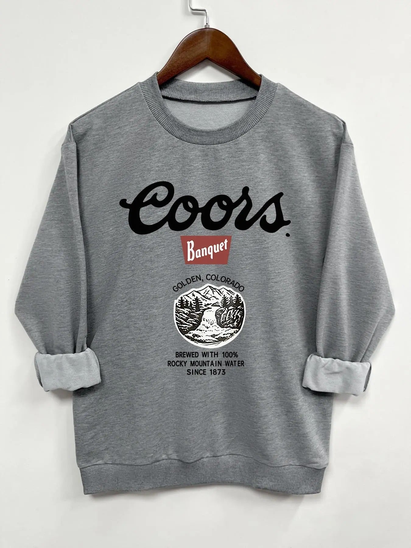 Landscape & Letter Print Round Neck Casual Long Sleeve Crew Neck Spring & Fall Top Daily T-Shirts, Hoodie, Sweatshirt - T-Shirt, Sweatshirt, Hoodie