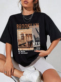 Landscape & Letter Print Round Neck Casual Short Sleeve Daily All Seasons T-Shirts, Hoodie, Sweatshirt - T-Shirt, Sweatshirt, Hoodie