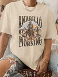 Landscape Print & Letter Print Round Neck Vintage Casual Drop Shoulder Short Sleeve Daily All Seasons T-Shirts, Hoodie, Sweatshirt - T-Shirt, Sweatshirt, Hoodie