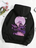 Landscape Print Drop Shoulder Casual Drawstring Pocket Hooded Daily Outdoor Spring & Fall T-Shirts, Hoodie, Sweatshirt - T-Shirt, Sweatshirt, Hoodie