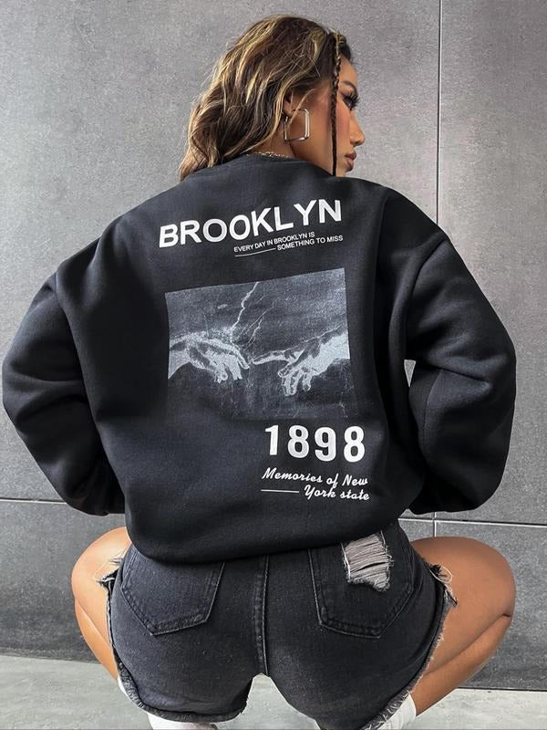 Landscape Print Drop Shoulder Casual Long Sleeve Round Neck Fall & Winter Clothes Daily T-Shirts, Hoodie, Sweatshirt - T-Shirt, Sweatshirt, Hoodie