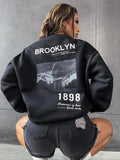 Landscape Print Drop Shoulder Casual Long Sleeve Round Neck Fall & Winter Clothes Daily T-Shirts, Hoodie, Sweatshirt - T-Shirt, Sweatshirt, Hoodie