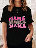 Leopard & Letter Print Round Neck Casual Heart Print Short Sleeve Crew Neck Summer Clothes Daily T-Shirts, Hoodie, Sweatshirt - T-Shirt, Sweatshirt, Hoodie