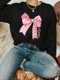 Leopard Bow Print Drop Shoulder Casual Long Sleeve Round Neck Daily Outdoor Clothes Fall & Winter T-Shirts, Hoodie, Sweatshirt - T-Shirt, Sweatshirt, Hoodie