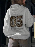 Leopard Print Drop Shoulder Thermal Lined Casual Drawstring Pocket Hooded Daily Outdoor Fall & Winter T-Shirts, Hoodie, Sweatshirt - T-Shirt, Sweatshirt, Hoodie