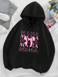 Letter & Bow Print Drop Shoulder Thermal Lined Casual Drawstring Pocket Hooded Daily Outdoor Fall & Winter T-Shirts, Hoodie, Sweatshirt - T-Shirt, Sweatshirt, Hoodie