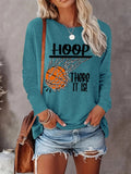 Letter & Basketball Print Round Neck Casual Long Sleeve Crew Neck Fall & Winter Top Daily T-Shirts, Hoodie, Sweatshirt - T-Shirt, Sweatshirt, Hoodie