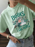 Letter & Book Print Round Neck Casual Short Sleeve Daily Summer Tops T-Shirts, Hoodie, Sweatshirt - T-Shirt, Sweatshirt, Hoodie
