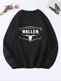 Letter & Bull Print Round Neck Casual Long Sleeve Crew Neck Top Fall & Winter Lady'S Comfort Clothes Sweatsuits Daily Womenswear T-Shirts, Hoodie, Sweatshirt - T-Shirt, Sweatshirt, Hoodie