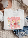 Letter & Cartoon Print Round Neck Casual Long Sleeve Crew Neck Daily Clothes Winter T-Shirts, Hoodie, Sweatshirt - T-Shirt, Sweatshirt, Hoodie