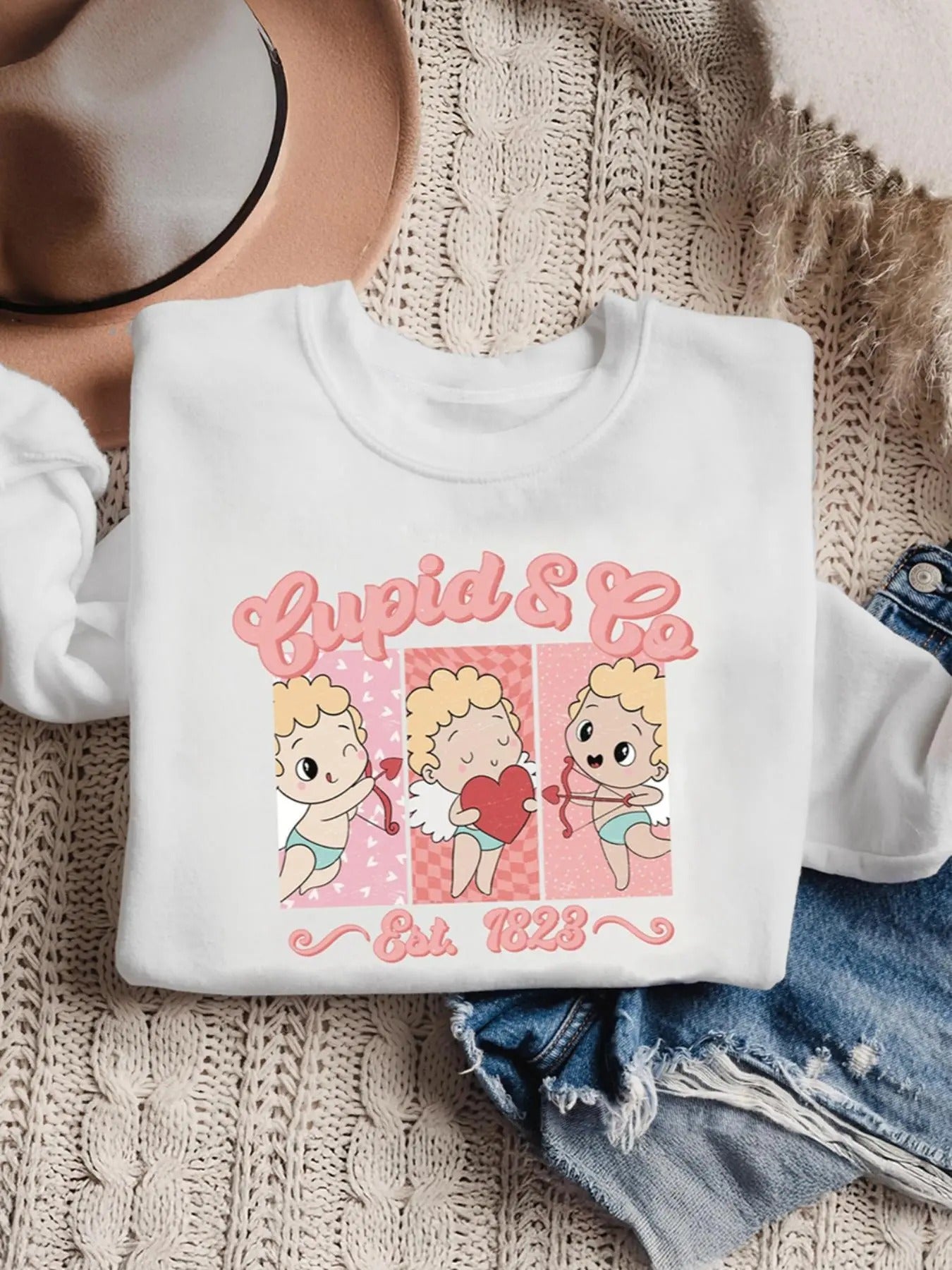 Letter & Cartoon Print Round Neck Casual Long Sleeve Crew Neck Daily Clothes Winter T-Shirts, Hoodie, Sweatshirt - T-Shirt, Sweatshirt, Hoodie