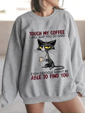 Letter & Cat Print Crew Neck Casual Long Sleeve Fall & Winter Clothes Daily T-Shirts, Hoodie, Sweatshirt - T-Shirt, Sweatshirt, Hoodie