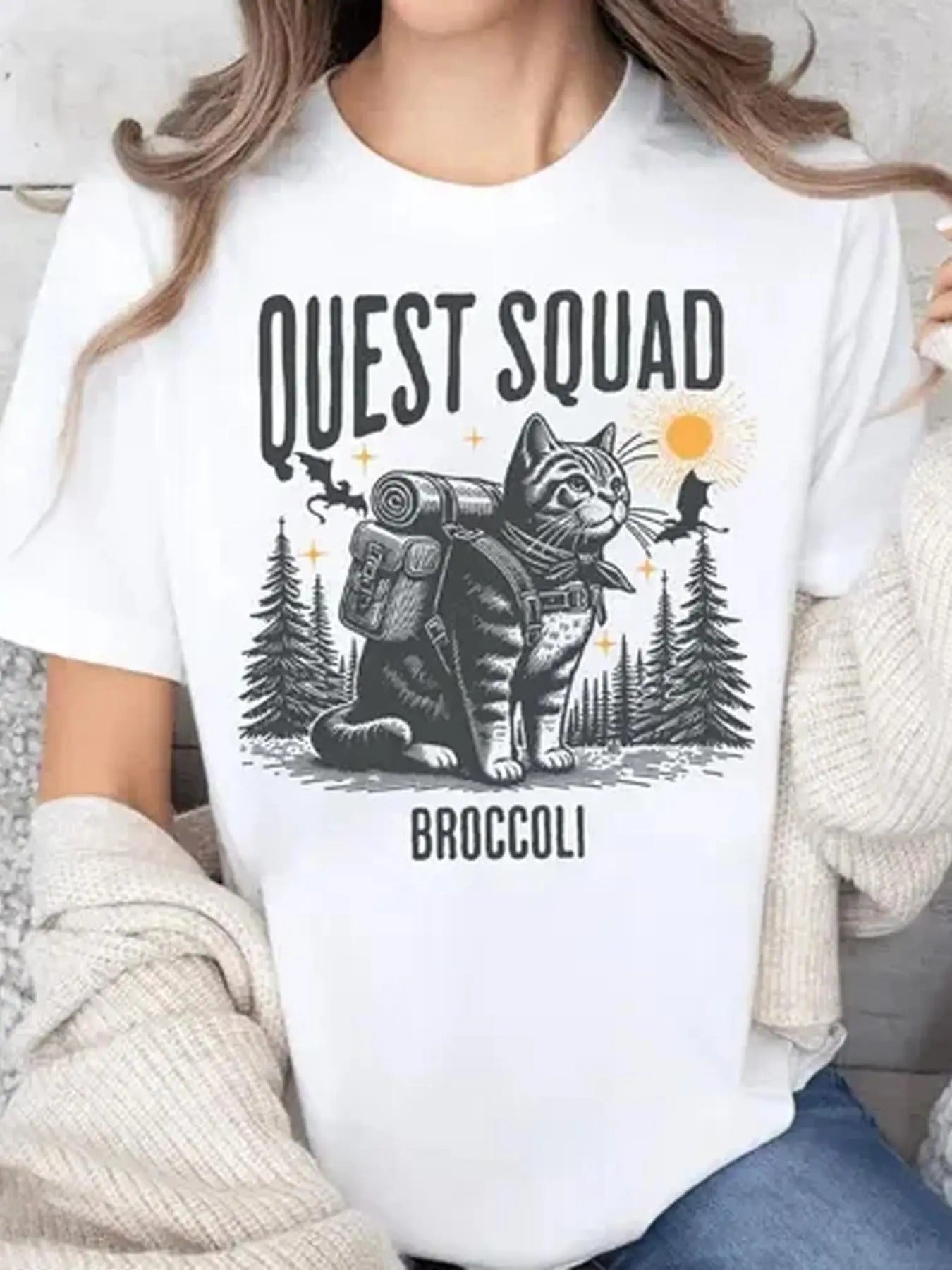 Letter & Cat Print Round Neck Vintage Casual Short Sleeve Daily Summer Tops T-Shirts, Hoodie, Sweatshirt - T-Shirt, Sweatshirt, Hoodie