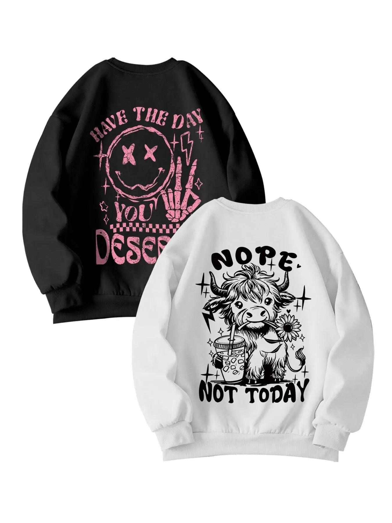 Letter & Cow Print Crew Neck Casual Long Sleeve Fall & Winter Clothes Daily T-Shirts, Hoodie, Sweatshirt - T-Shirt, Sweatshirt, Hoodie