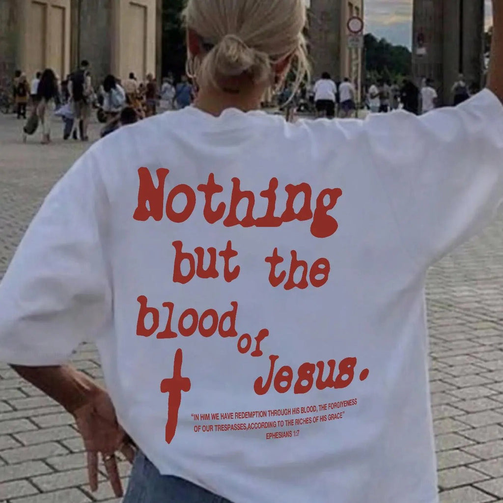 Letter & Cross Print Drop Shoulder Casual Half Sleeve Round Neck Daily Clothes All Seasons T-Shirts, Hoodie, Sweatshirt - T-Shirt, Sweatshirt, Hoodie