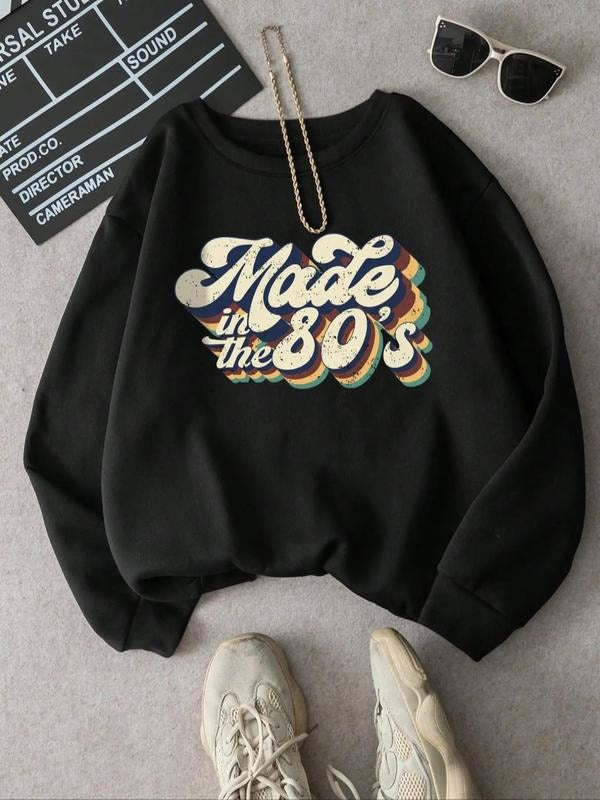 Letter & Figure Print Drop Shoulder Casual Round Neck Fall & Winter Clothes Daily T-Shirts, Hoodie, Sweatshirt - T-Shirt, Sweatshirt, Hoodie