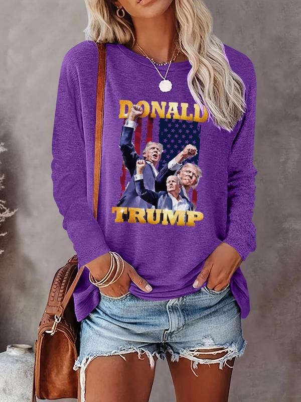 Letter & Figure Print Round Neck Casual Long Sleeve Crew Neck Daily Clothes All Seasons T-Shirts, Hoodie, Sweatshirt - T-Shirt, Sweatshirt, Hoodie