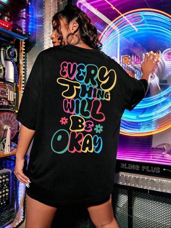 Letter & Floral Print Drop Shoulder Casual Slogan Crew Neck Half Sleeve Daily Vacation Outdoor Summer Clothes T-Shirts, Hoodie, Sweatshirt - T-Shirt, Sweatshirt, Hoodie