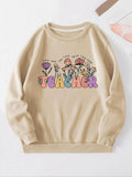 Letter & Floral Print Fitted Drop Shoulder Long Sleeve Womenswear Tops Lady Casual Comfort Round Neck Daily Fall & Winter T-Shirts, Hoodie, Sweatshirt - T-Shirt, Sweatshirt, Hoodie