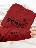 Letter & Flower Print Casual Crew Neck Daily Outdoor Fall & Winter T-Shirts, Hoodie, Sweatshirt - T-Shirt, Sweatshirt, Hoodie