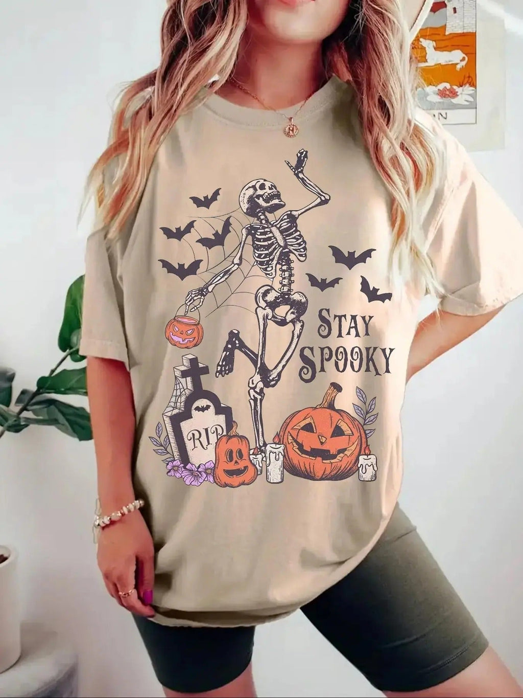 Letter & Halloween Print Drop Shoulder Casual Half Sleeve Round Neck Summer Top Daily T-Shirts, Hoodie, Sweatshirt - T-Shirt, Sweatshirt, Hoodie
