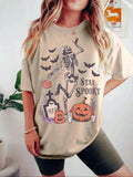 Letter & Halloween Print Drop Shoulder Casual Half Sleeve Round Neck Summer Top Daily T-Shirts, Hoodie, Sweatshirt - T-Shirt, Sweatshirt, Hoodie