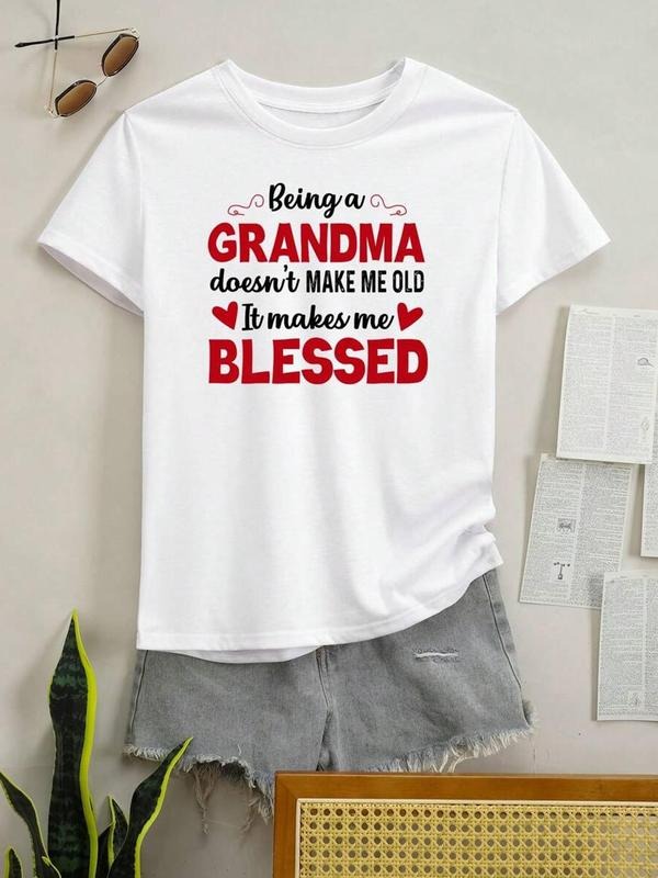 Letter & Heart Print Round Neck Casual Short Sleeve Daily T-Shirts, Hoodie, Sweatshirt - T-Shirt, Sweatshirt, Hoodie